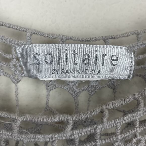 Solitaire by Ravi Khosla Gray Crochet Tunic Top Size M Boho Sleeveless Festival - Picture 3 of 5